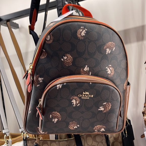 Coach Bags Coach Court Backpack In Signature Canvas With Hedgehog